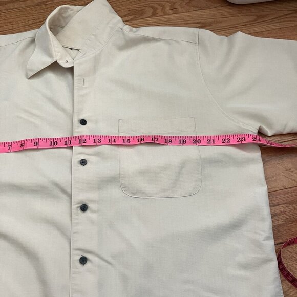 Vintage Oscar de la Renta Button Up Shirt Mens Yellow Neutral Camp Summer - Picture 6 of 7